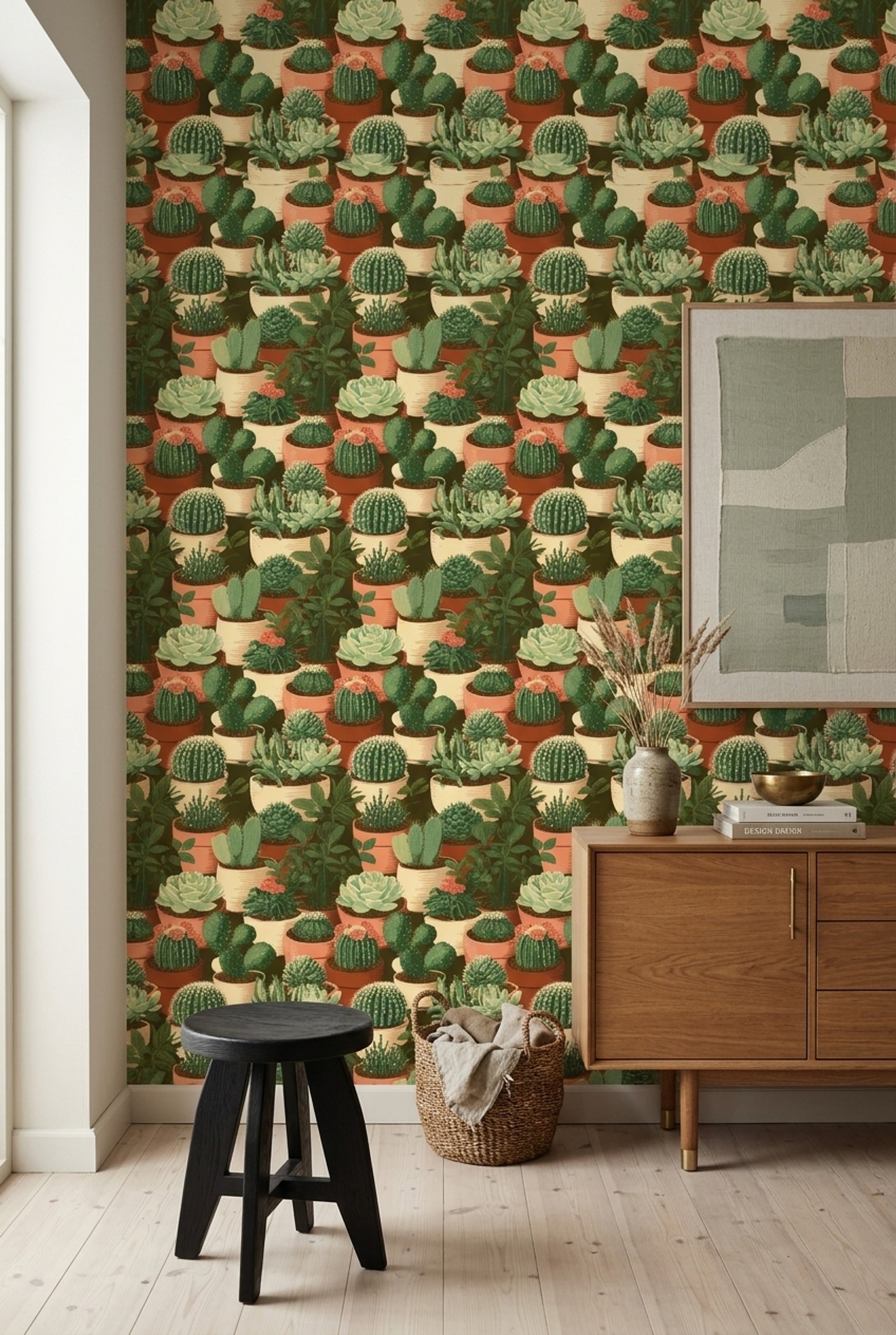 Cactus Wallpaper Succulent Potted Plants Removable Wall Decor