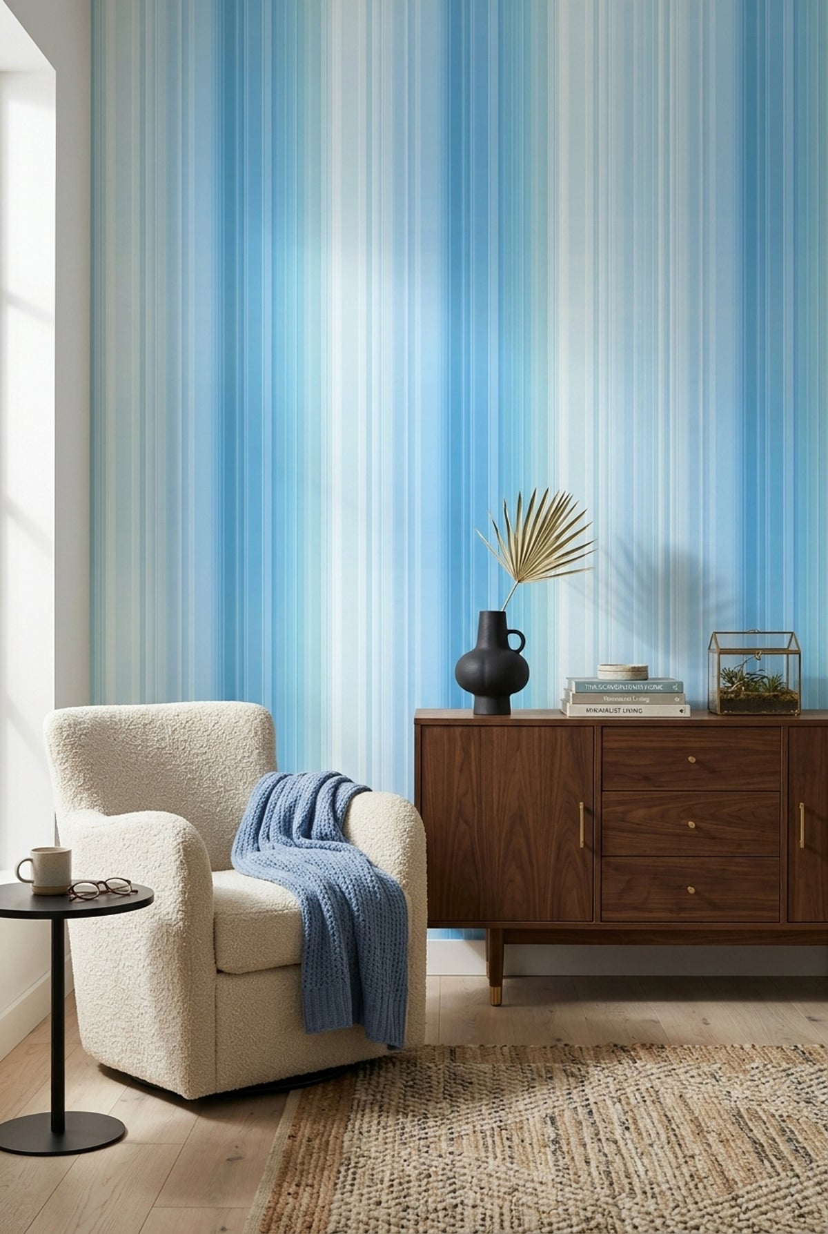 Vertical Stripes Wallpaper Blue Stripes Light Blue Removable Wall Decor