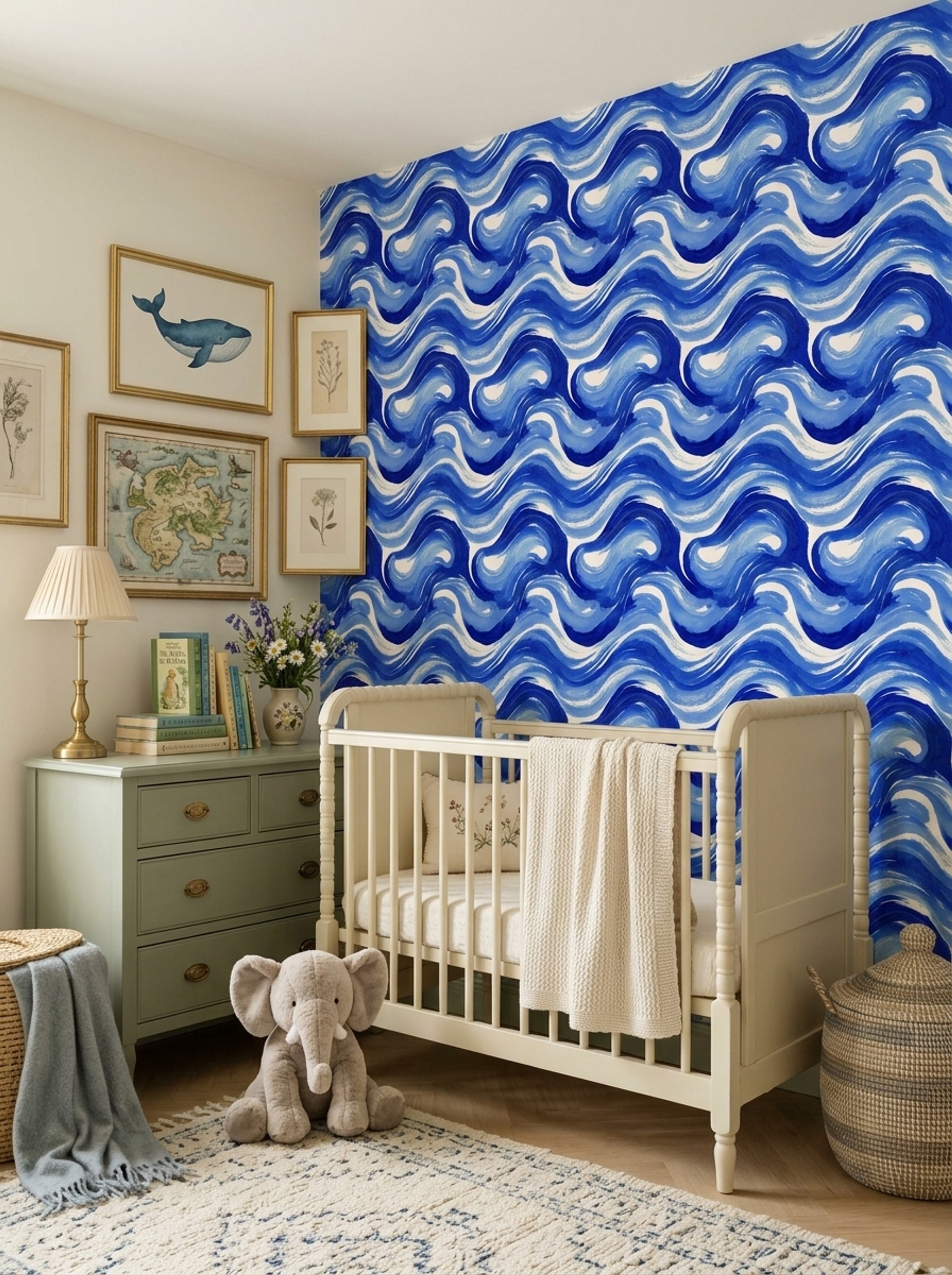 Blue Abstract Wallpaper Watercolor Swirls Decorative Mural