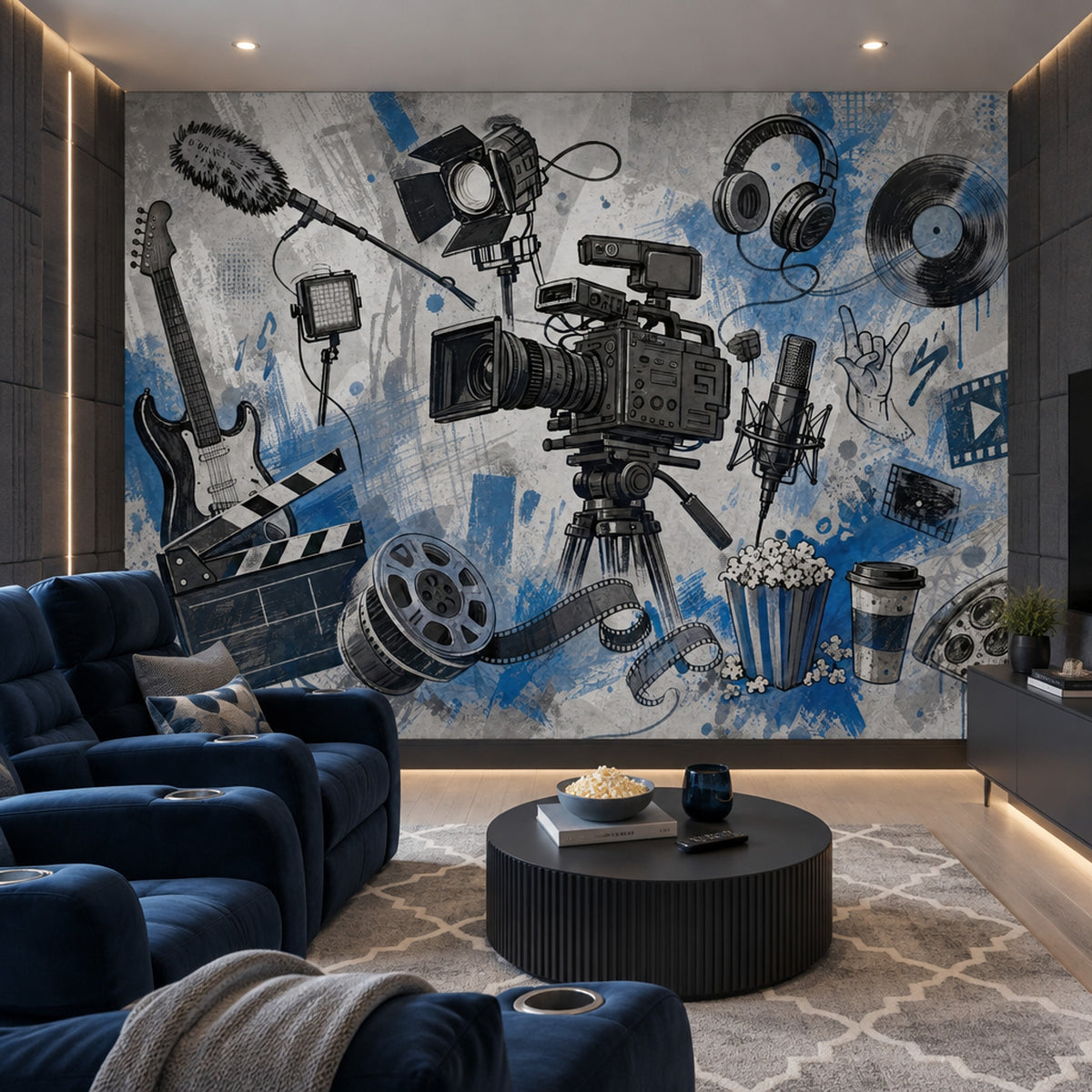 Cinema And Music Studio Icons Wallpaper Urban Grunge Wall Mural