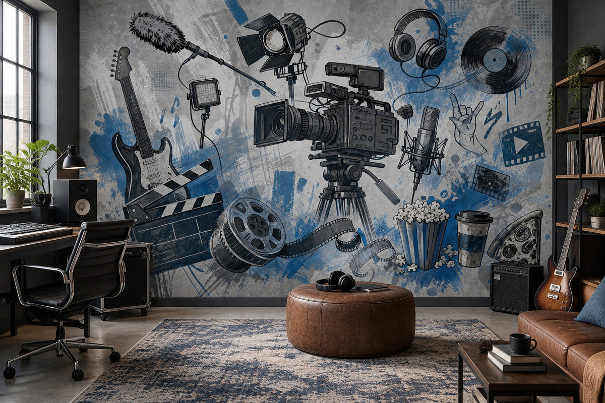Cinema And Music Studio Icons Wallpaper Urban Grunge Wall Mural