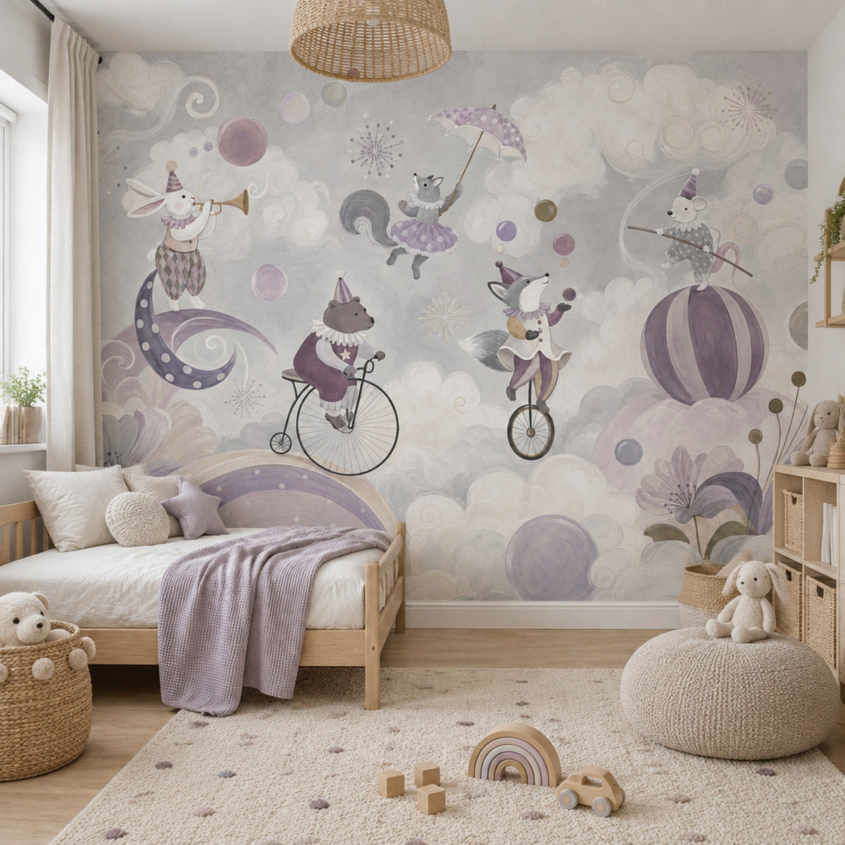 Pastel Circus Animals Wallpaper Storybook Nursery Wall Mural
