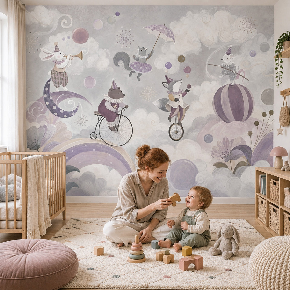 Pastel Circus Animals Wallpaper Storybook Nursery Wall Mural
