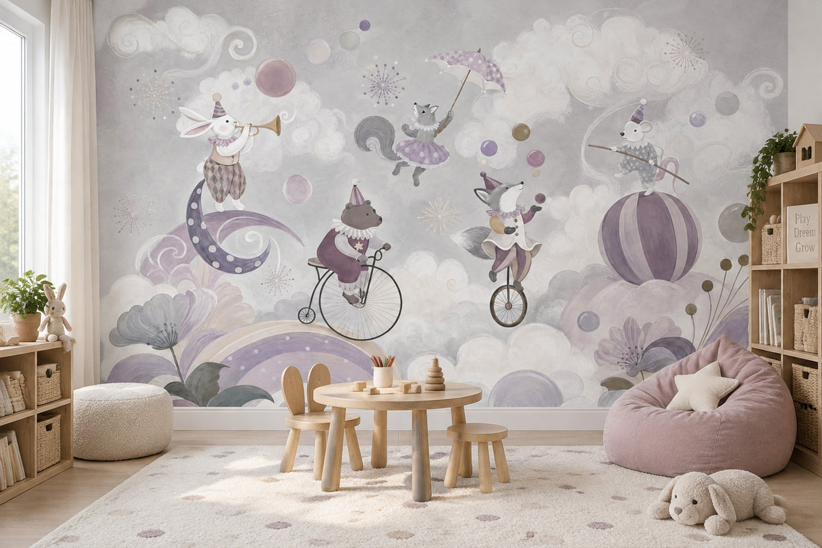 Pastel Circus Animals Wallpaper Storybook Nursery Wall Mural