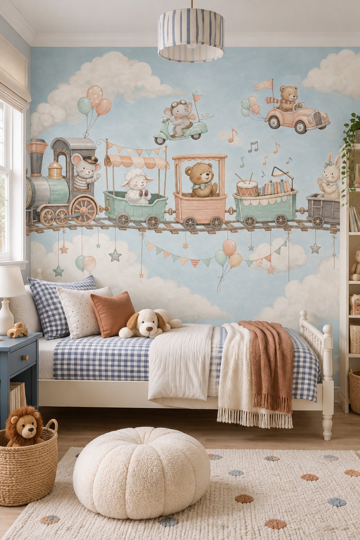 Watercolor Animal Train Wallpaper Pastel Nursery Wall Mural
