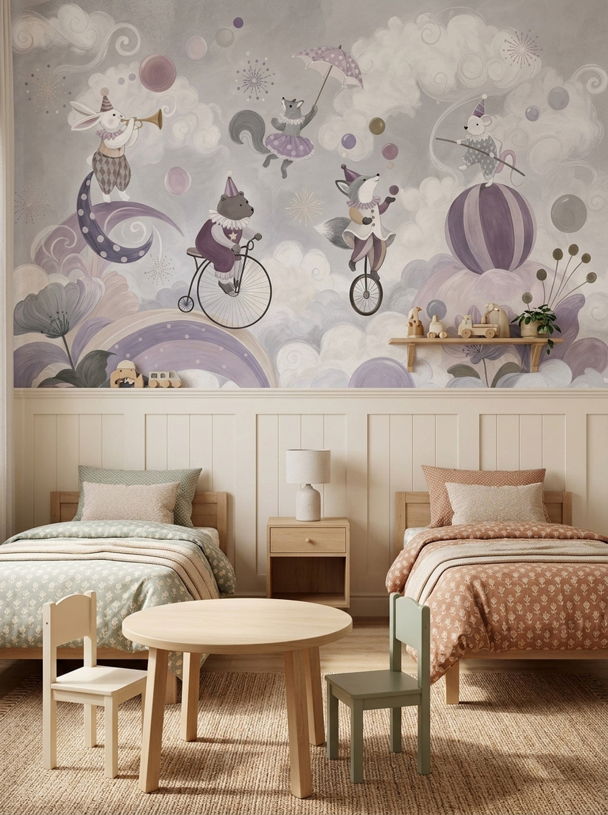 Pastel Circus Animals Wallpaper Storybook Nursery Wall Mural