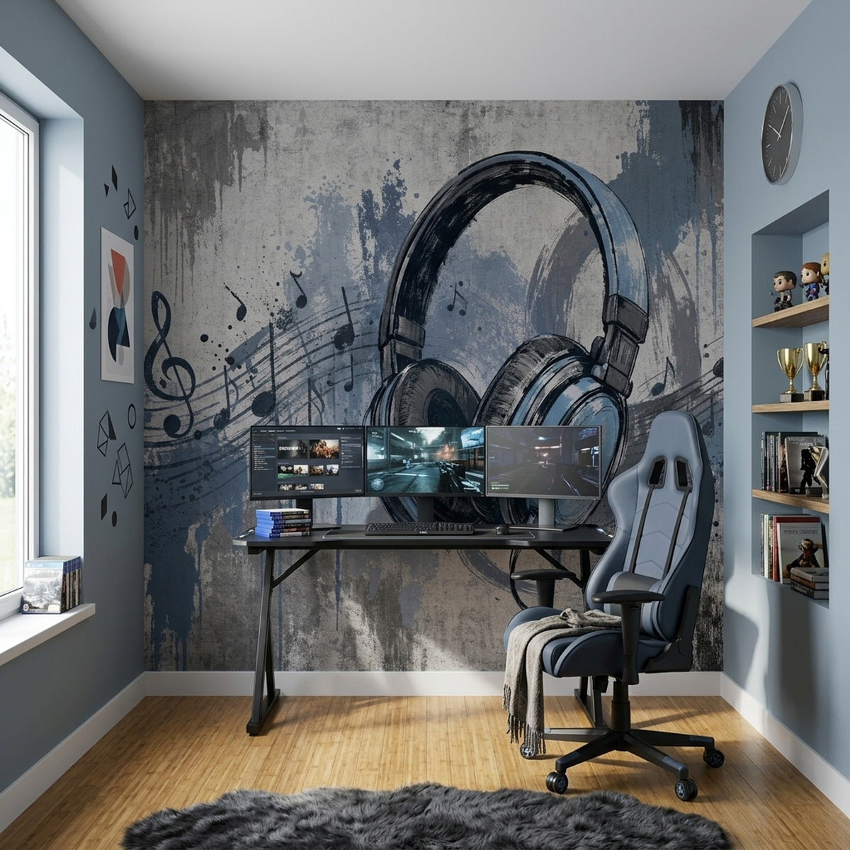 Graffiti Headphones Wallpaper Urban Music Notes Wall Mural