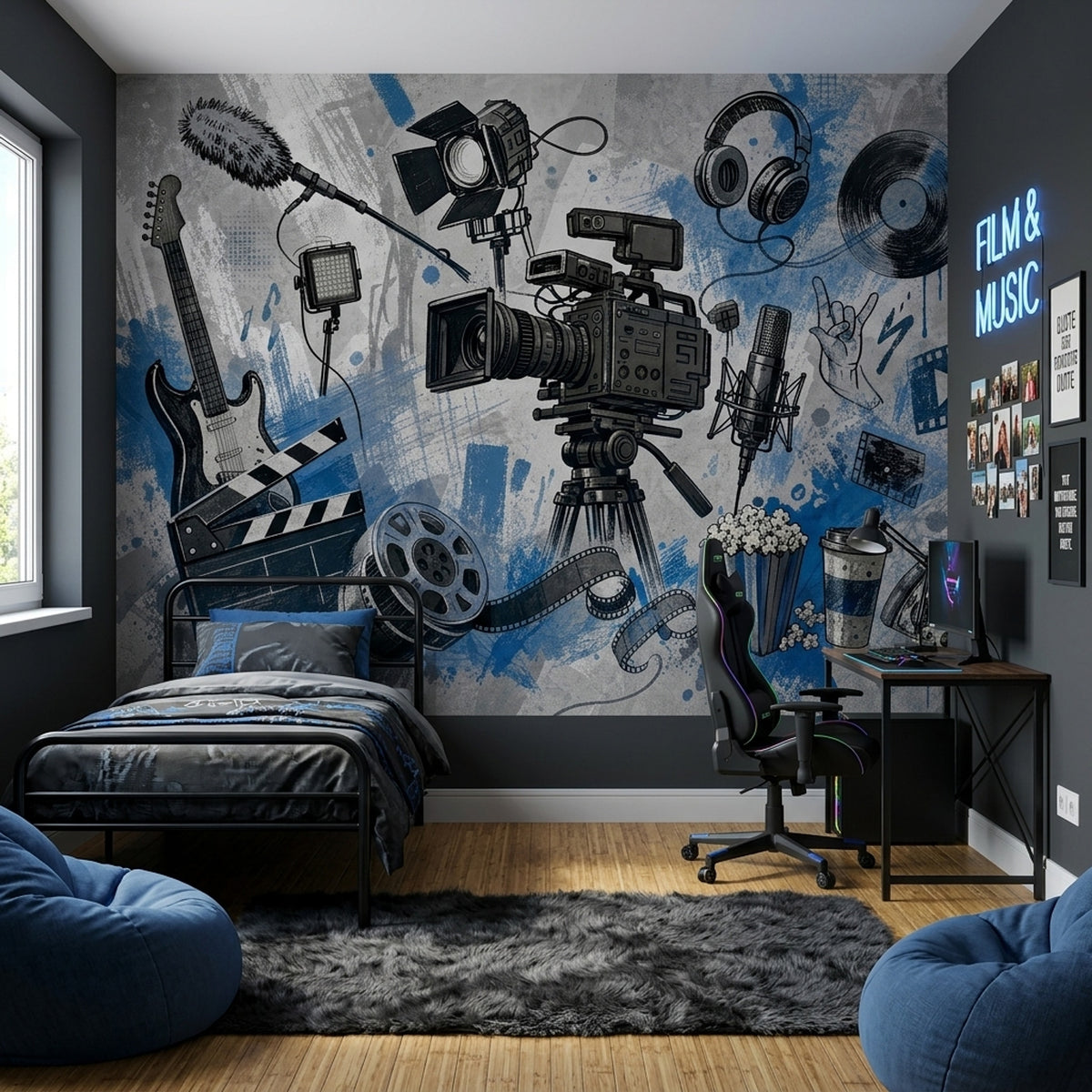 Cinema And Music Studio Icons Wallpaper Urban Grunge Wall Mural