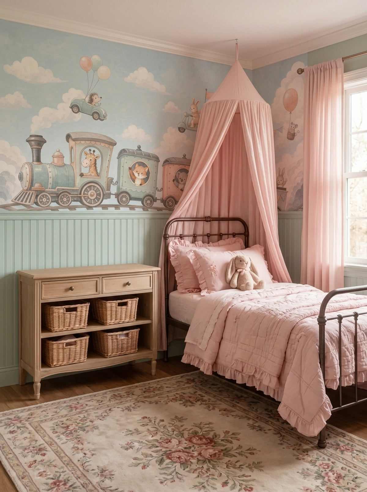 Watercolor Train Wallpaper Pastel Nursery Animals Wall Mural