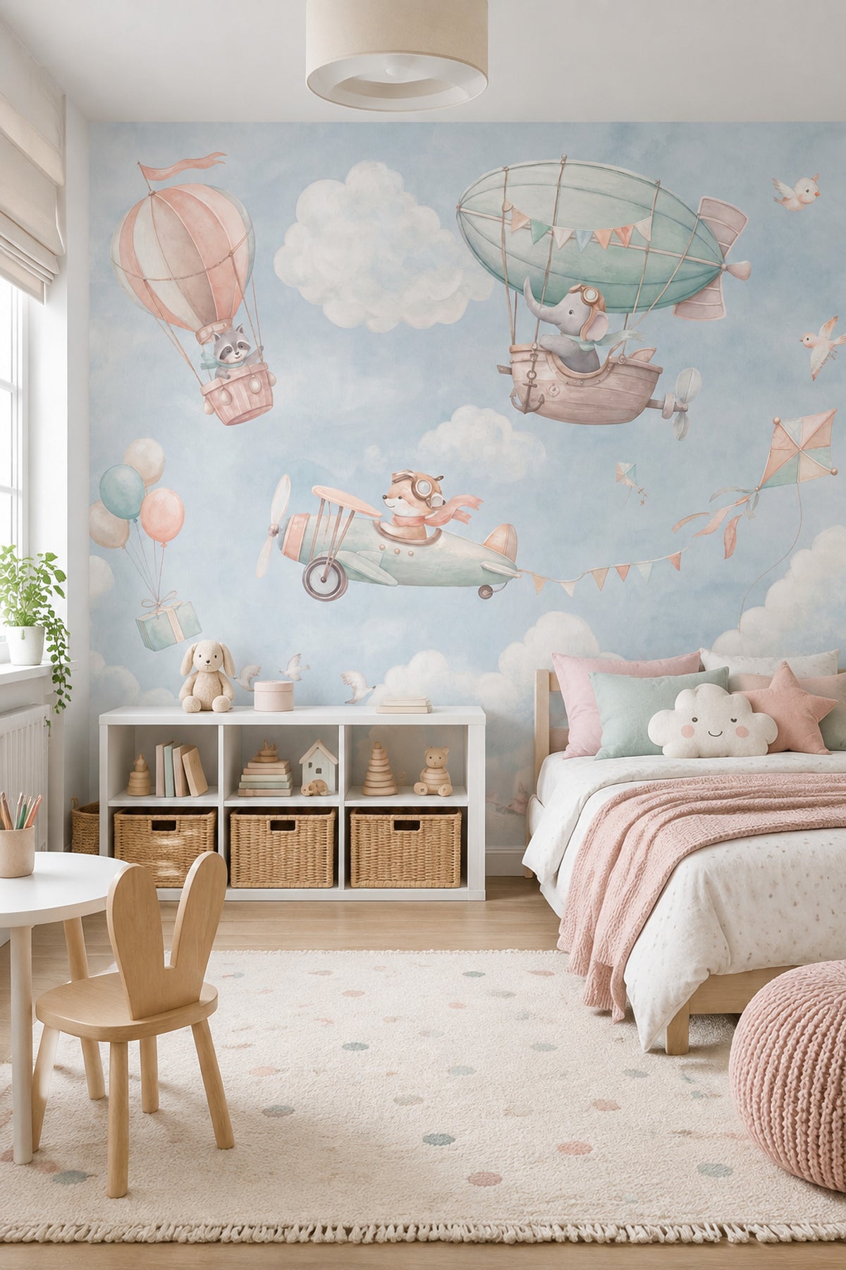 Hot Air Balloon Wallpaper Watercolor Animals Sky Wall Mural