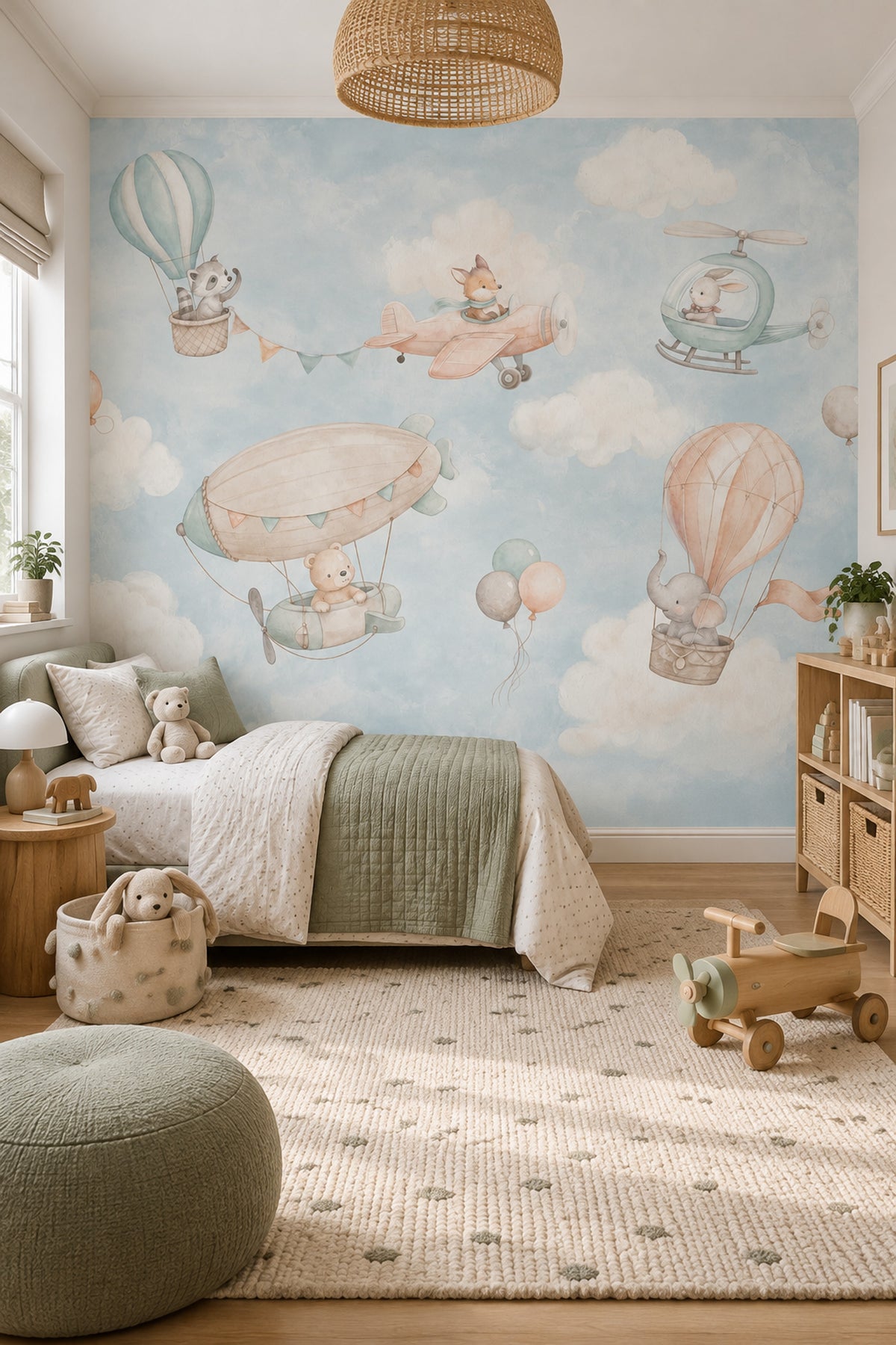 Hot Air Balloon Sky Wallpaper Watercolor Nursery Wall Mural
