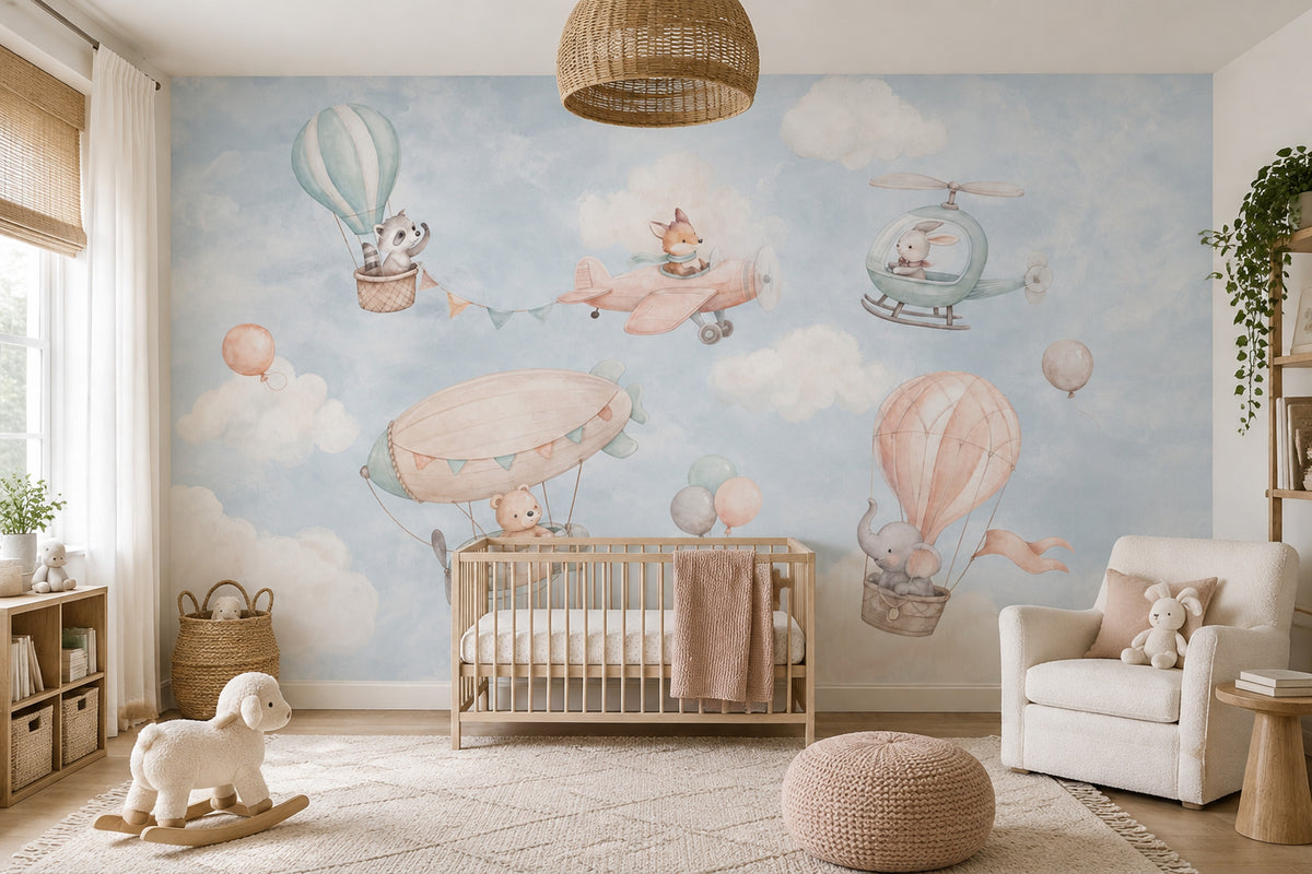 Hot Air Balloon Sky Wallpaper Watercolor Nursery Wall Mural