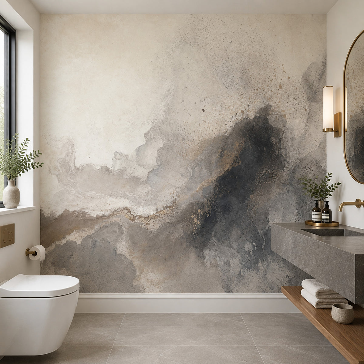 Abstract Textured Wallpaper Neutral Ink Wash Wall Mural