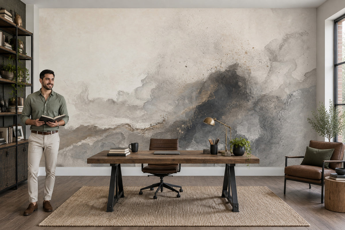 Abstract Textured Wallpaper Neutral Ink Wash Wall Mural