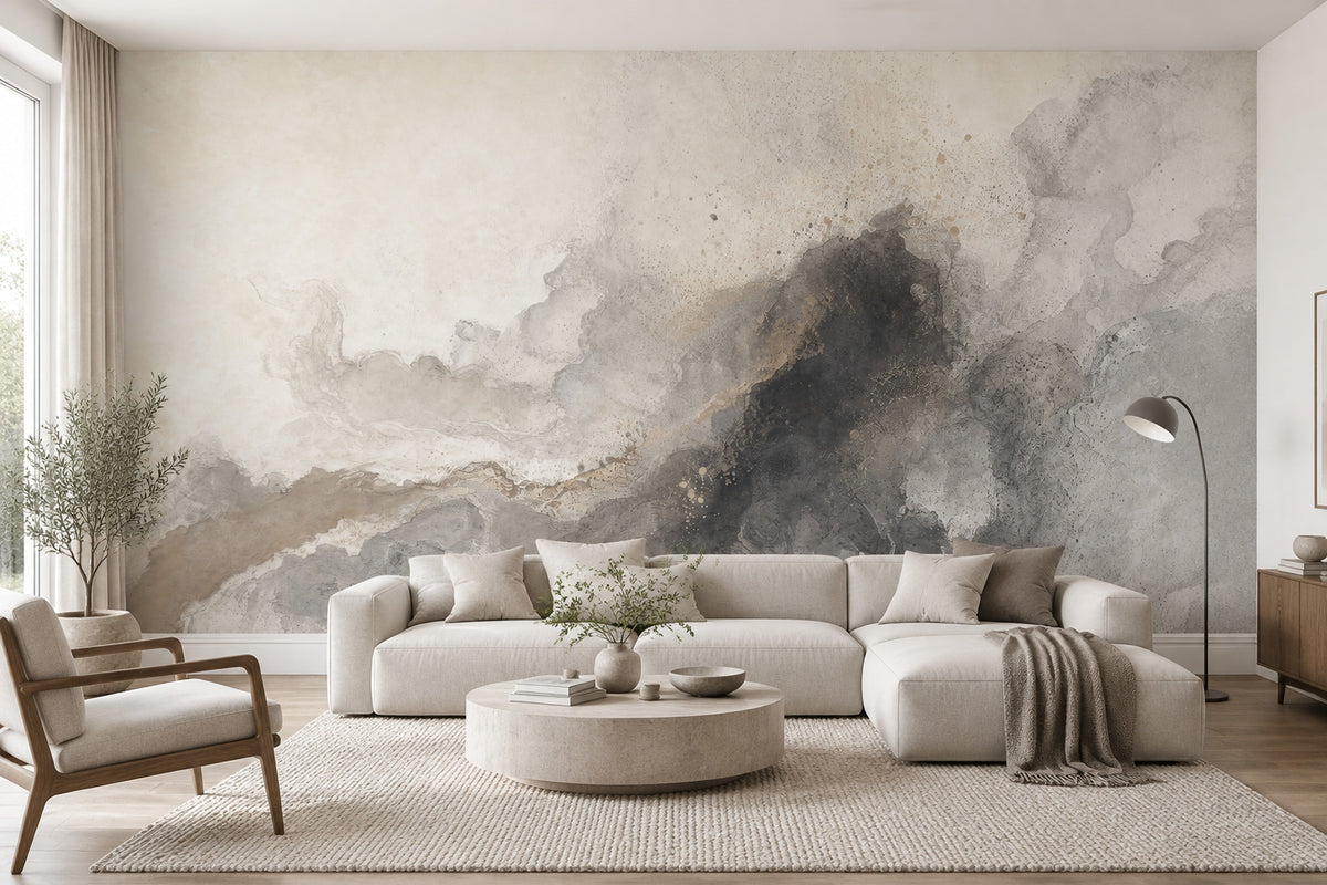 Abstract Textured Wallpaper Neutral Ink Wash Wall Mural