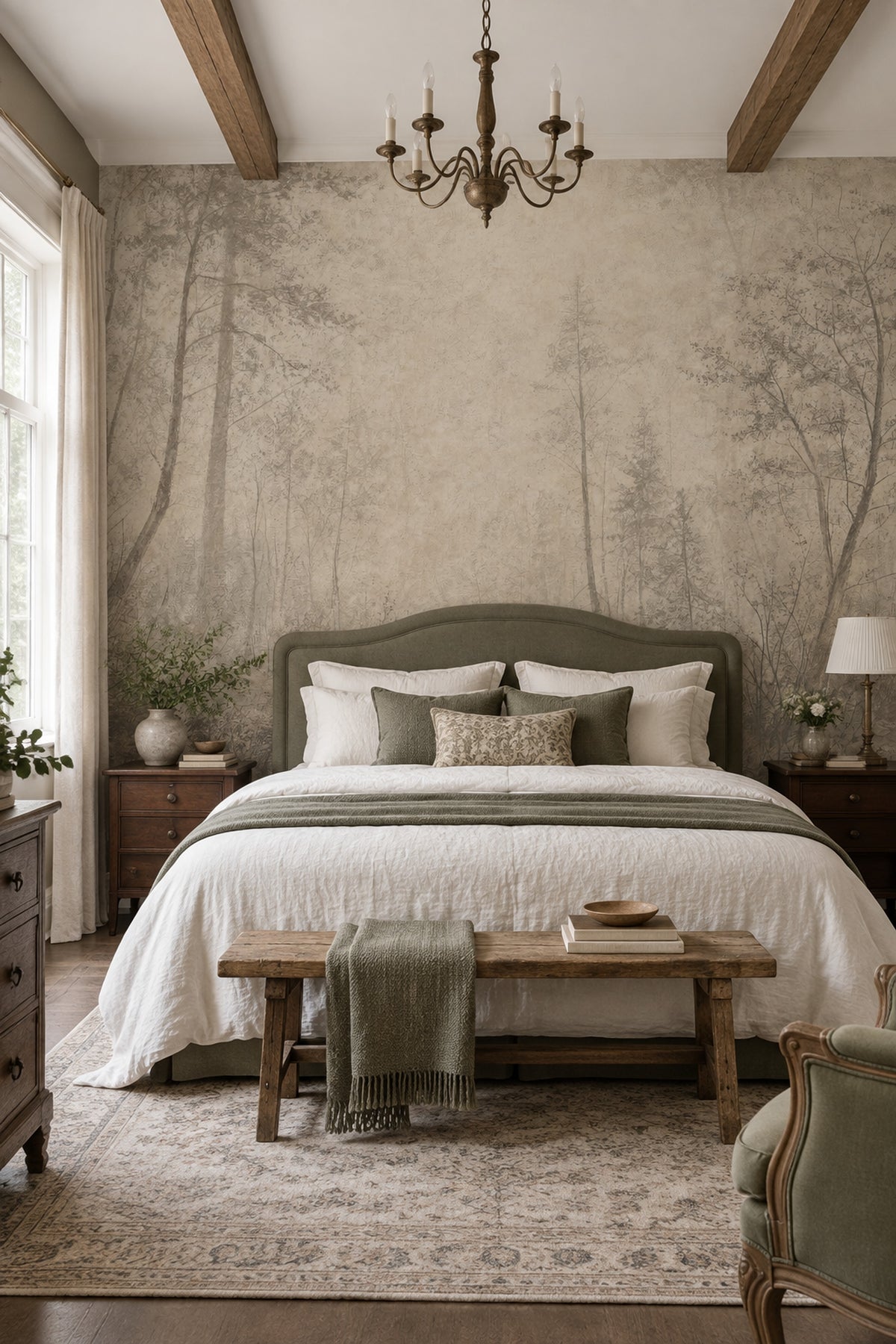 Misty Forest Path Wallpaper Sepia Paper Texture Wall Mural