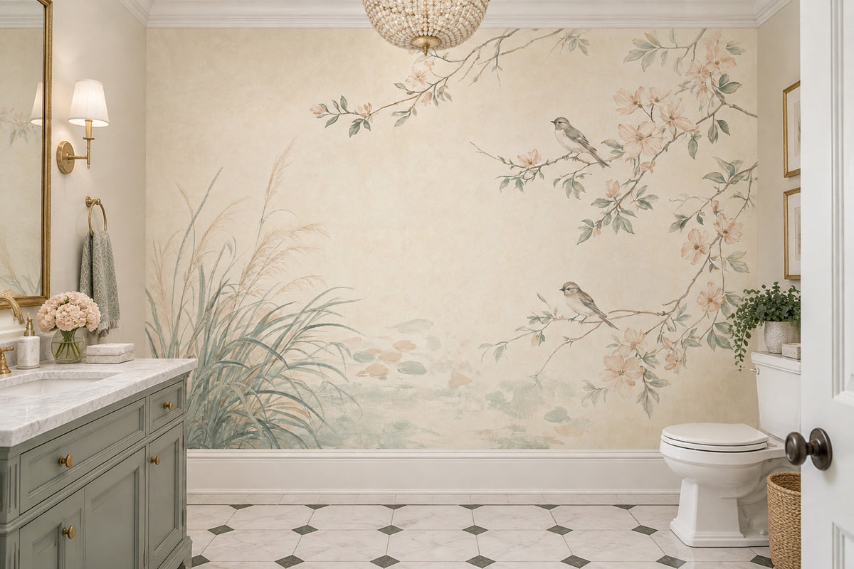 Chinoiserie Floral Branches Wallpaper Birds Garden Wall Mural