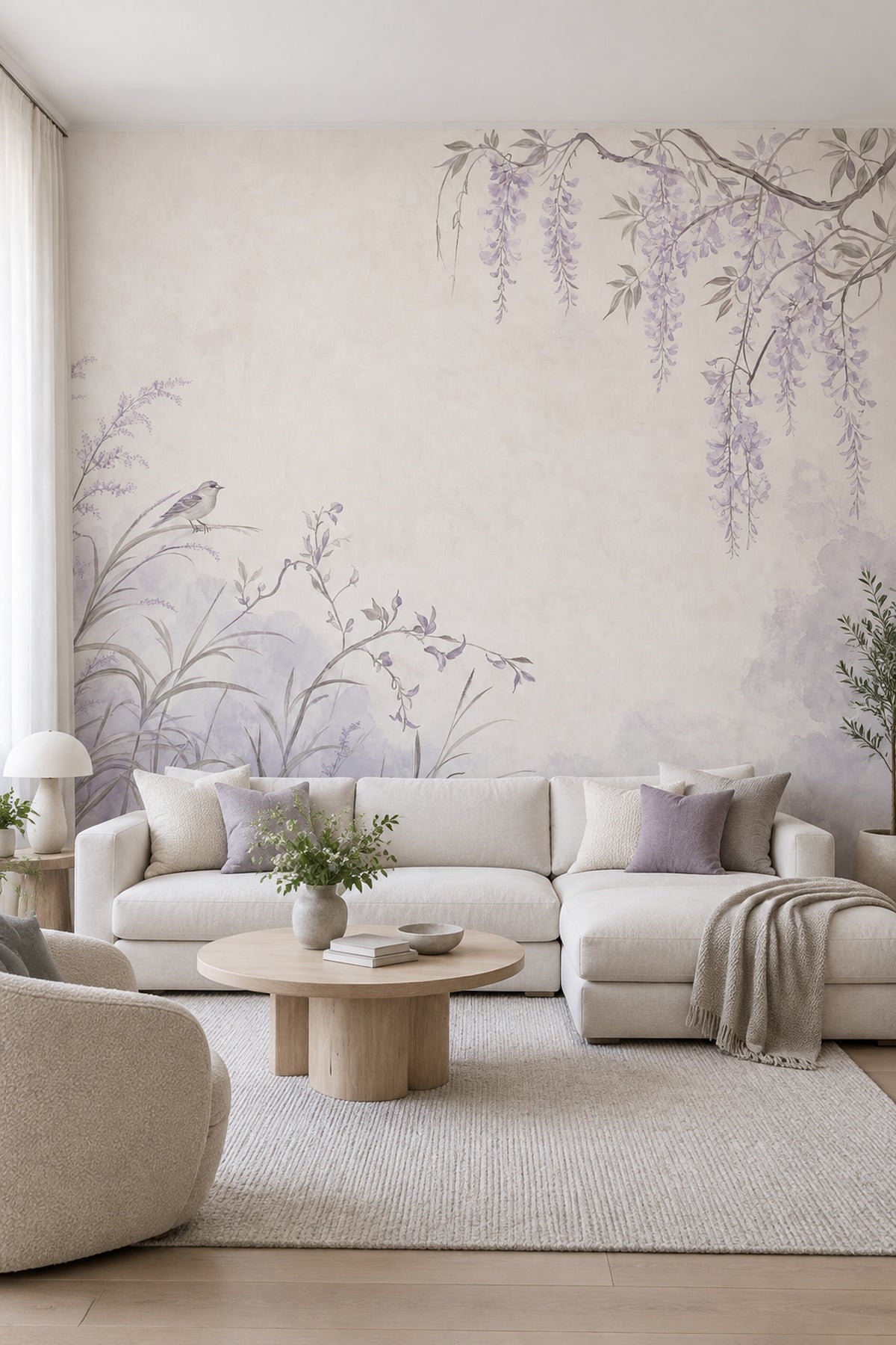 Hanging Wisteria Wallpaper Watercolor Chinoiserie Wall Mural