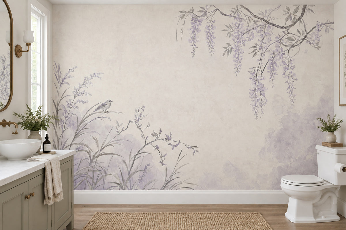 Hanging Wisteria Wallpaper Watercolor Chinoiserie Wall Mural