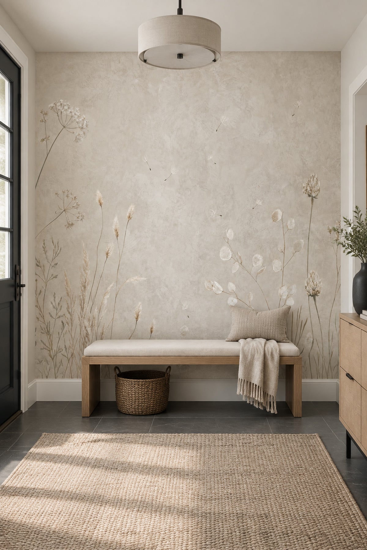 Wildflower Grasses Wallpaper Neutral Textured Wall Mural