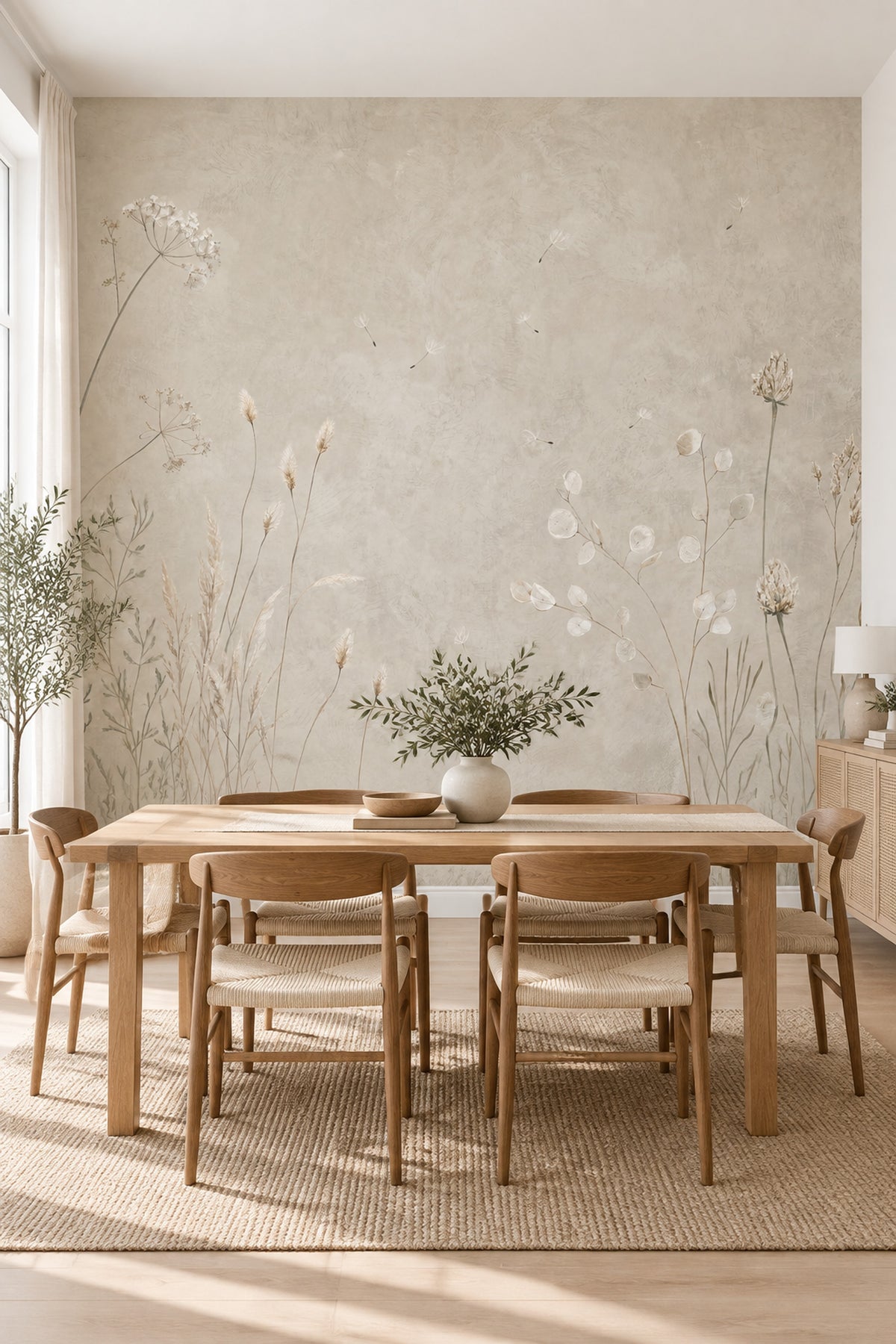 Wildflower Grasses Wallpaper Neutral Textured Wall Mural