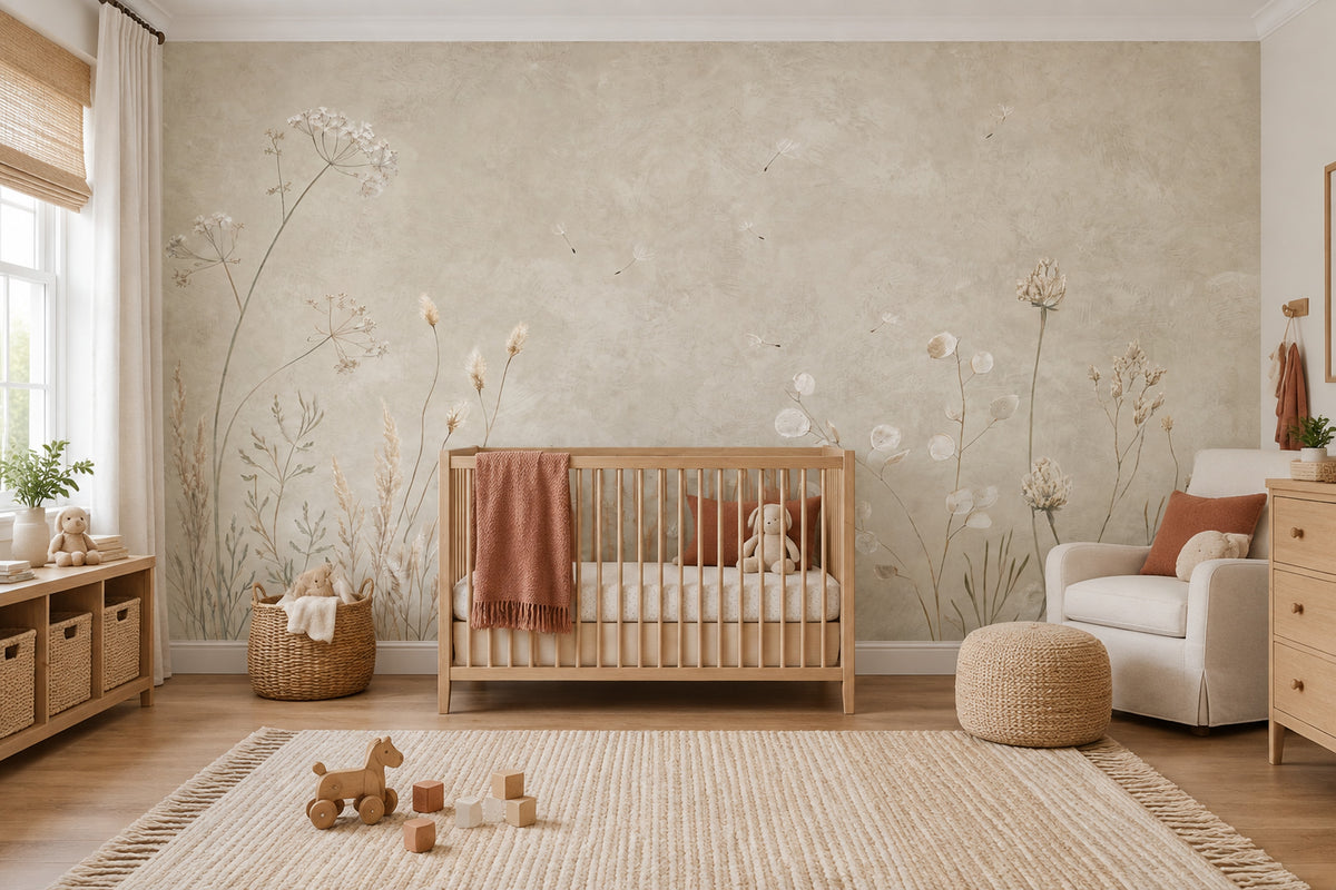 Wildflower Grasses Wallpaper Neutral Textured Wall Mural