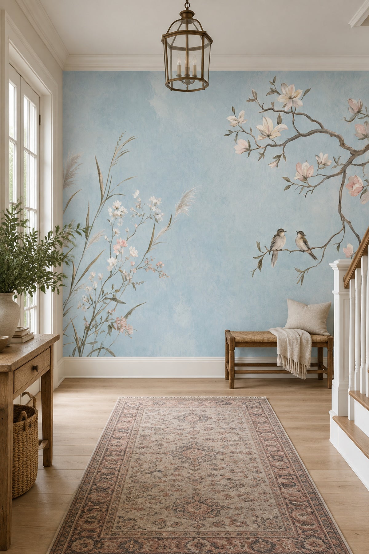 Magnolia Birds Wallpaper Pale Blue Chinoiserie Wall Mural