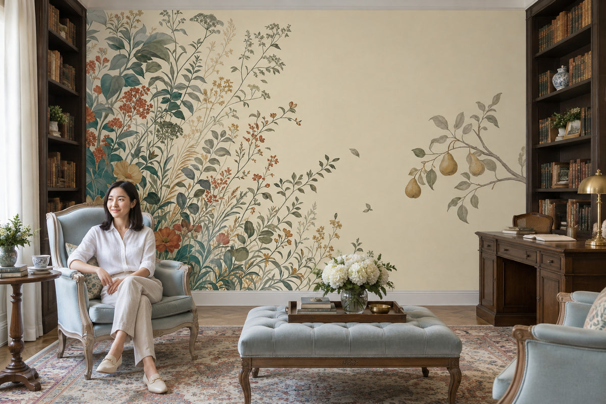 Pear Branch Botanical Wallpaper Vintage Garden Wall Mural