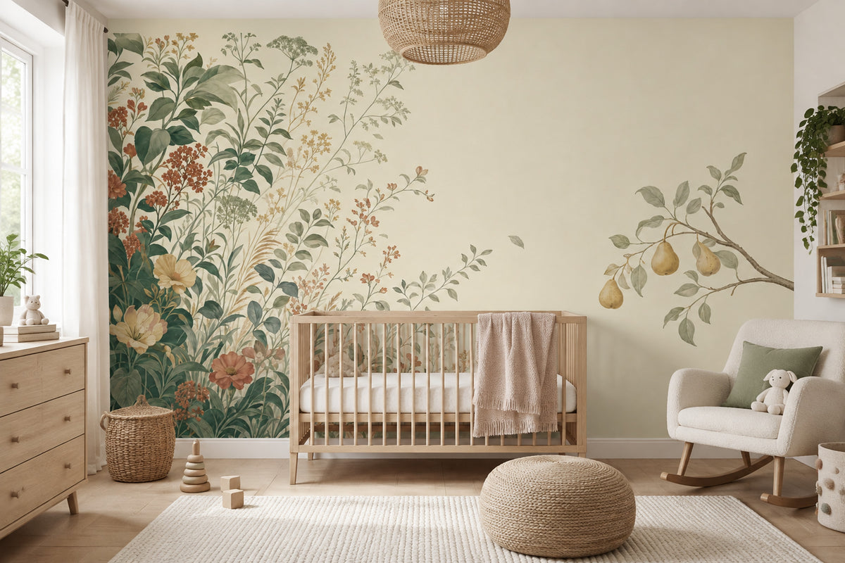 Pear Branch Botanical Wallpaper Vintage Garden Wall Mural