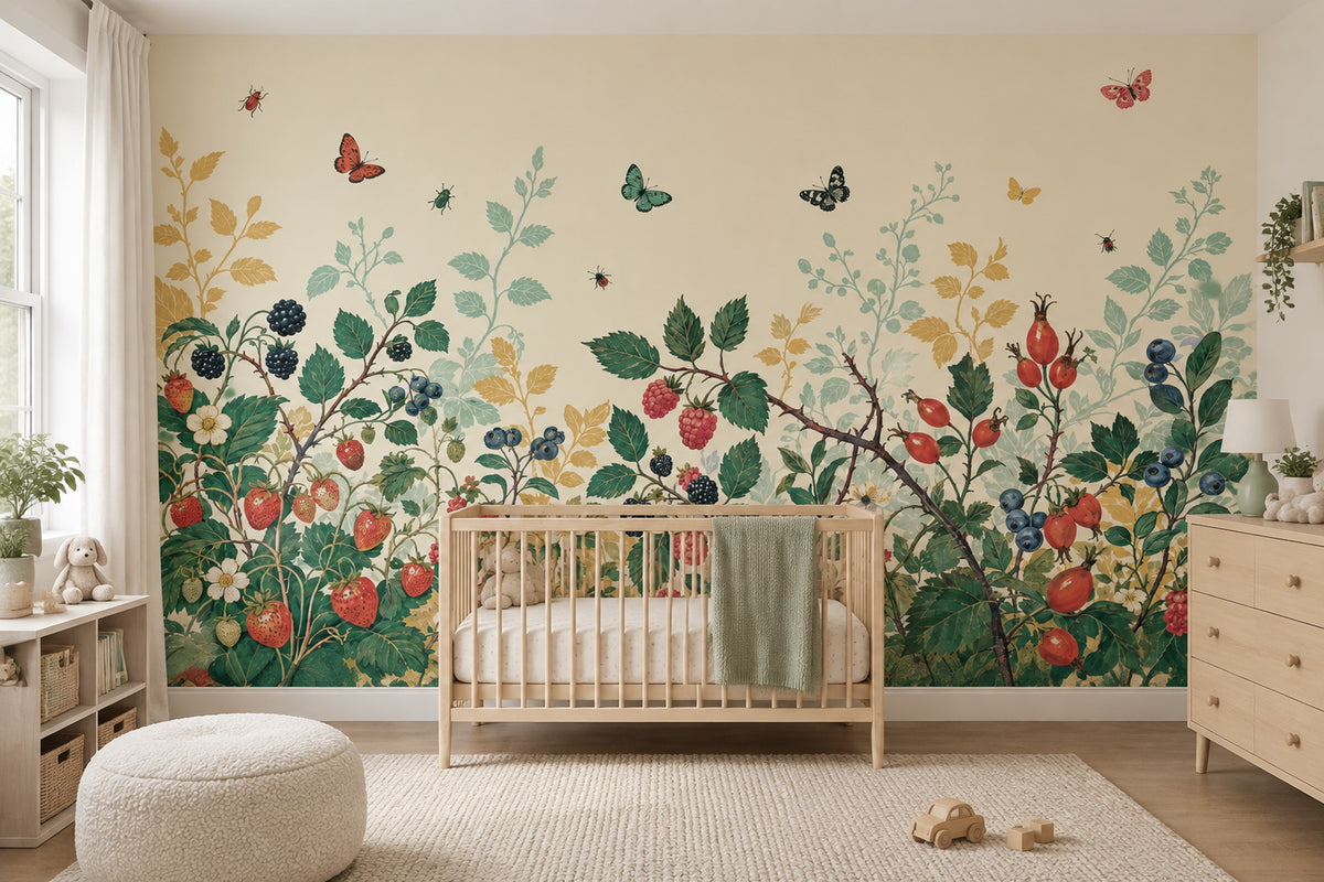 Vintage Berry Branches Wallpaper Botanical Garden Wall Mural