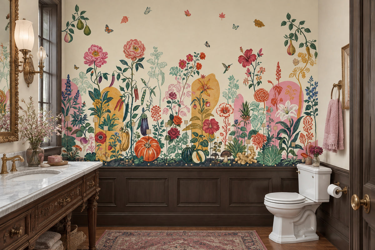 Vintage Garden Botanicals Wallpaper Eclectic Floral Wall Mural