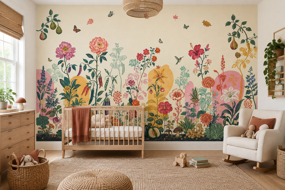 Vintage Garden Botanicals Wallpaper Eclectic Floral Wall Mural