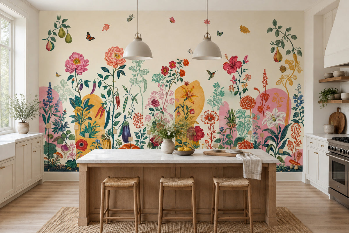 Vintage Garden Botanicals Wallpaper Eclectic Floral Wall Mural