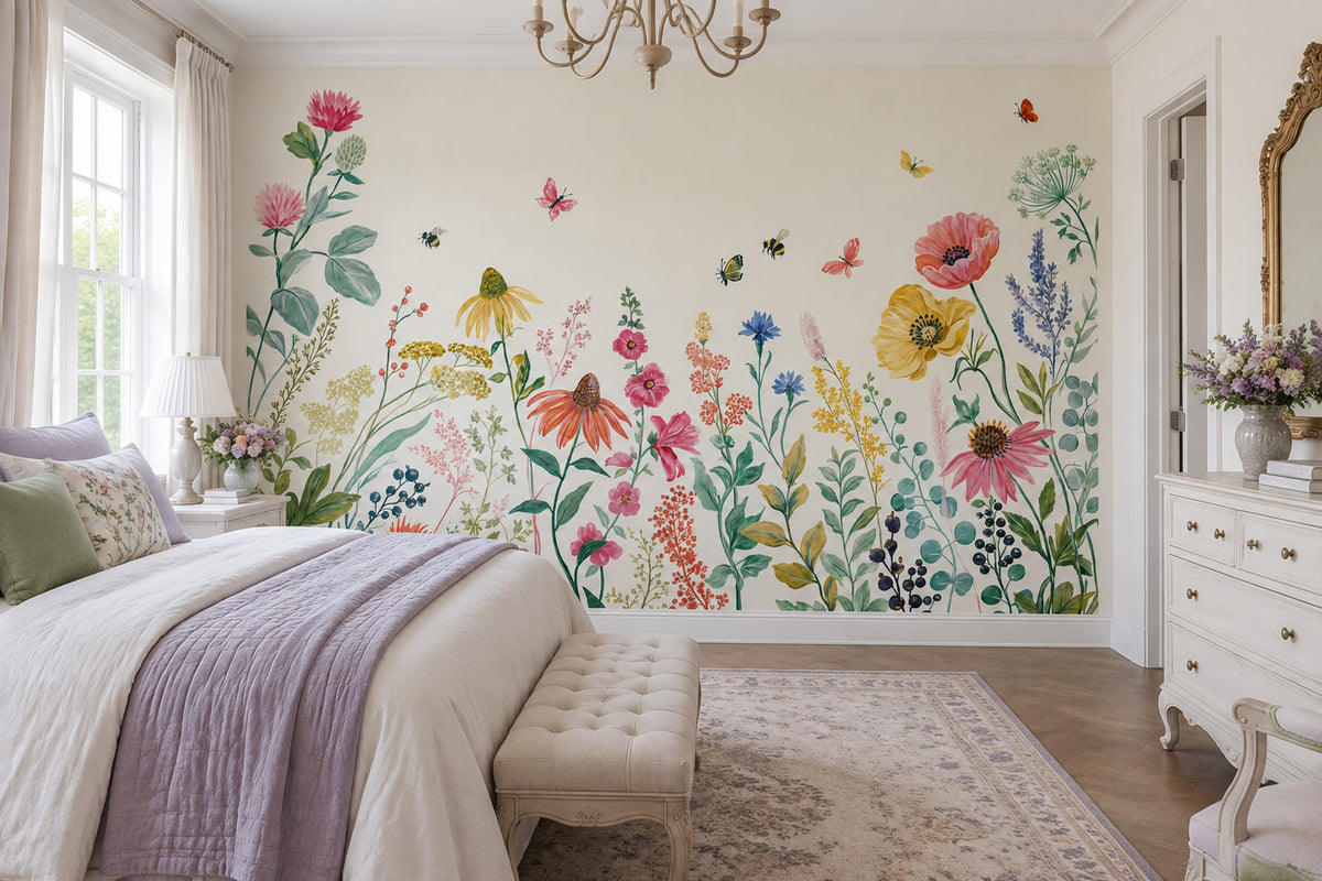 Wildflower Meadow Wallpaper Watercolor Botanical Wall Mural