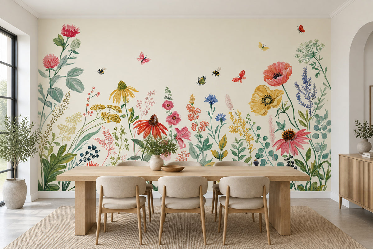 Wildflower Meadow Wallpaper Watercolor Botanical Wall Mural