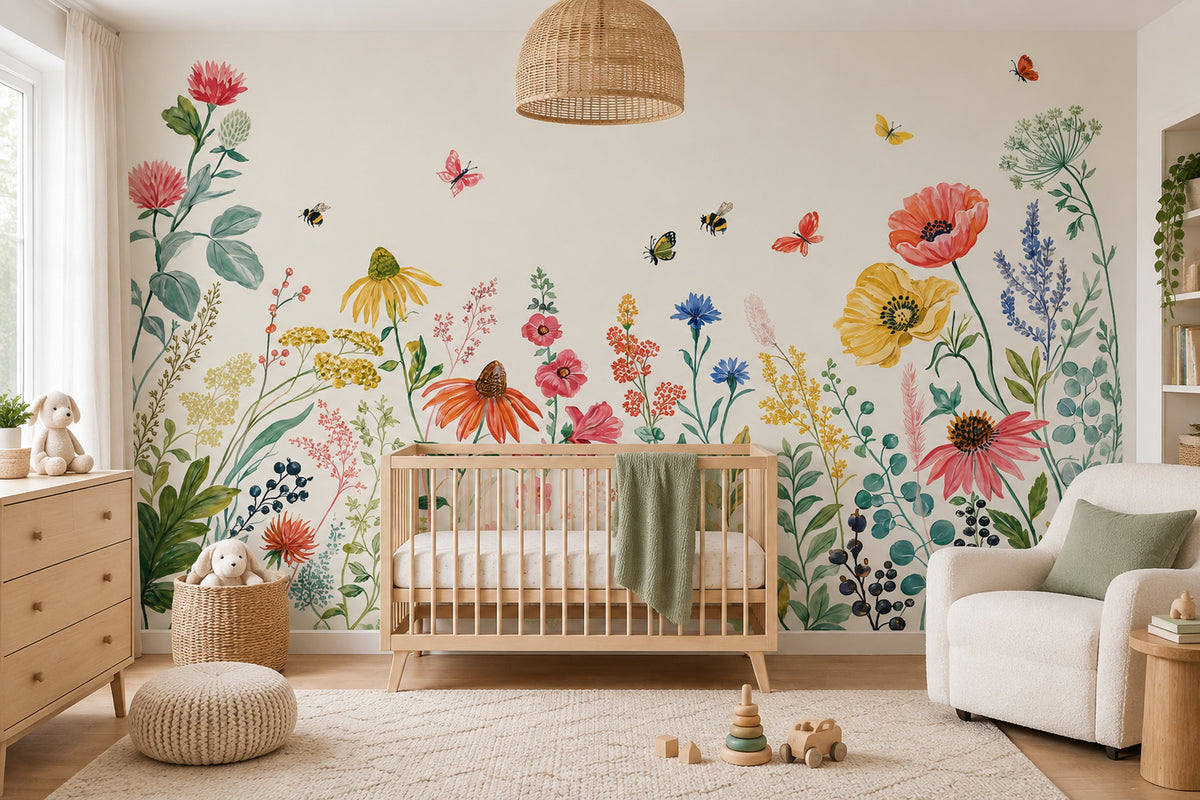 Wildflower Meadow Wallpaper Watercolor Botanical Wall Mural