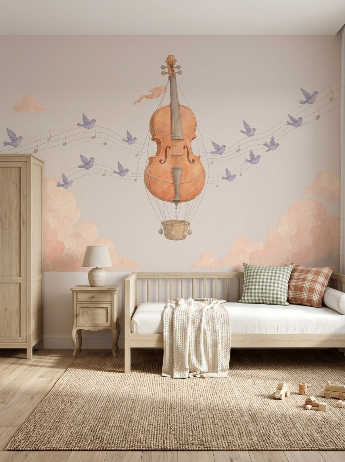 Violin Hot Air Balloon Wallpaper Watercolor Sky Wall Mural