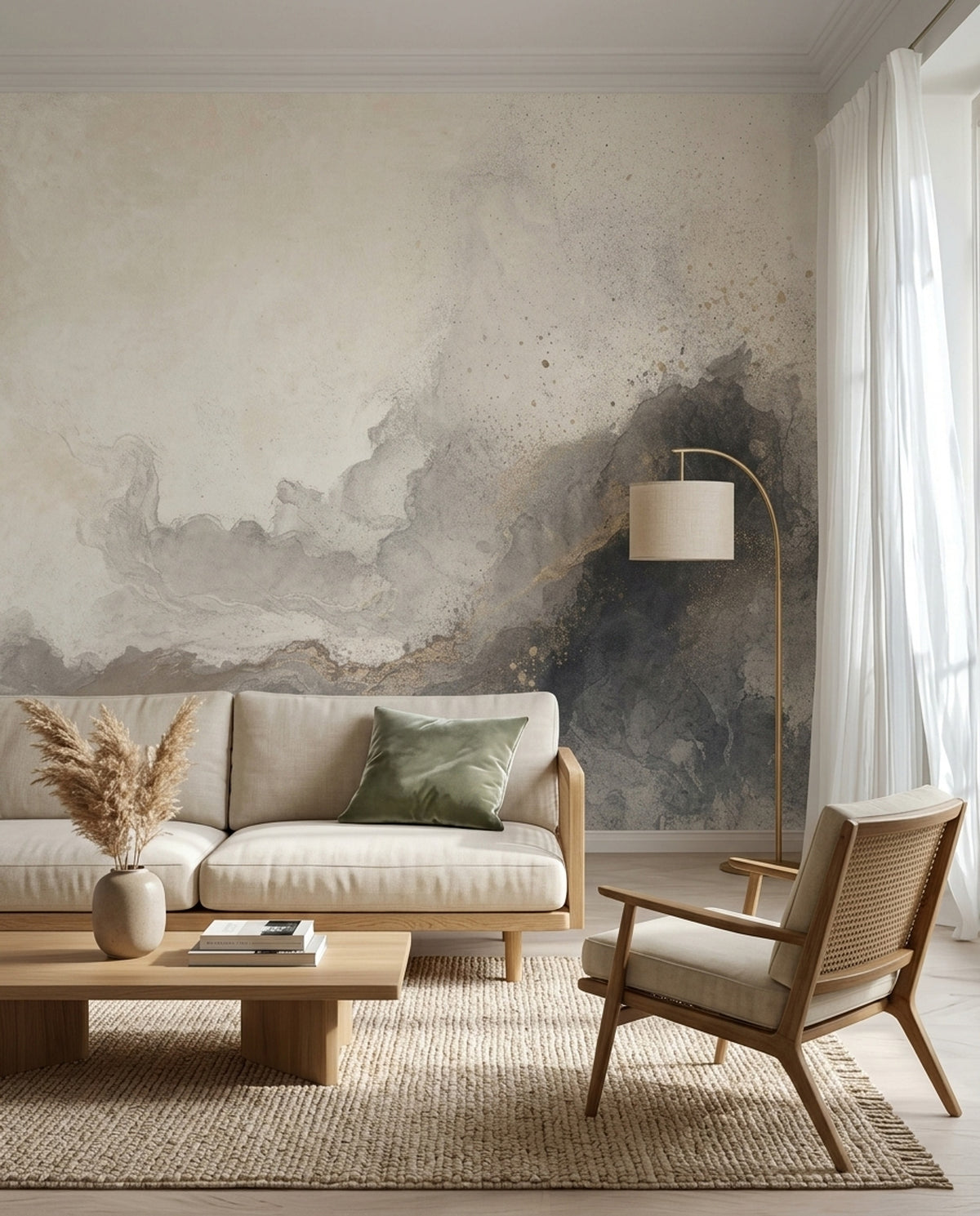 Abstract Textured Wallpaper Neutral Ink Wash Wall Mural