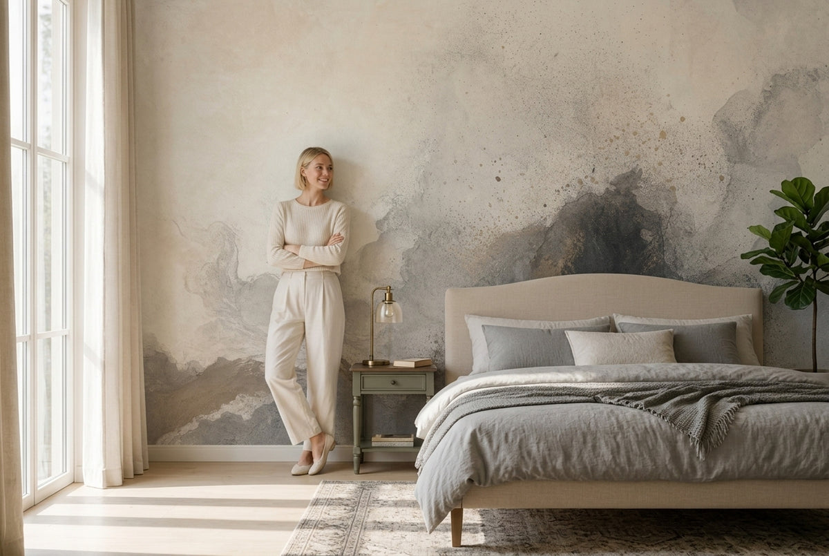 Abstract Textured Wallpaper Neutral Ink Wash Wall Mural