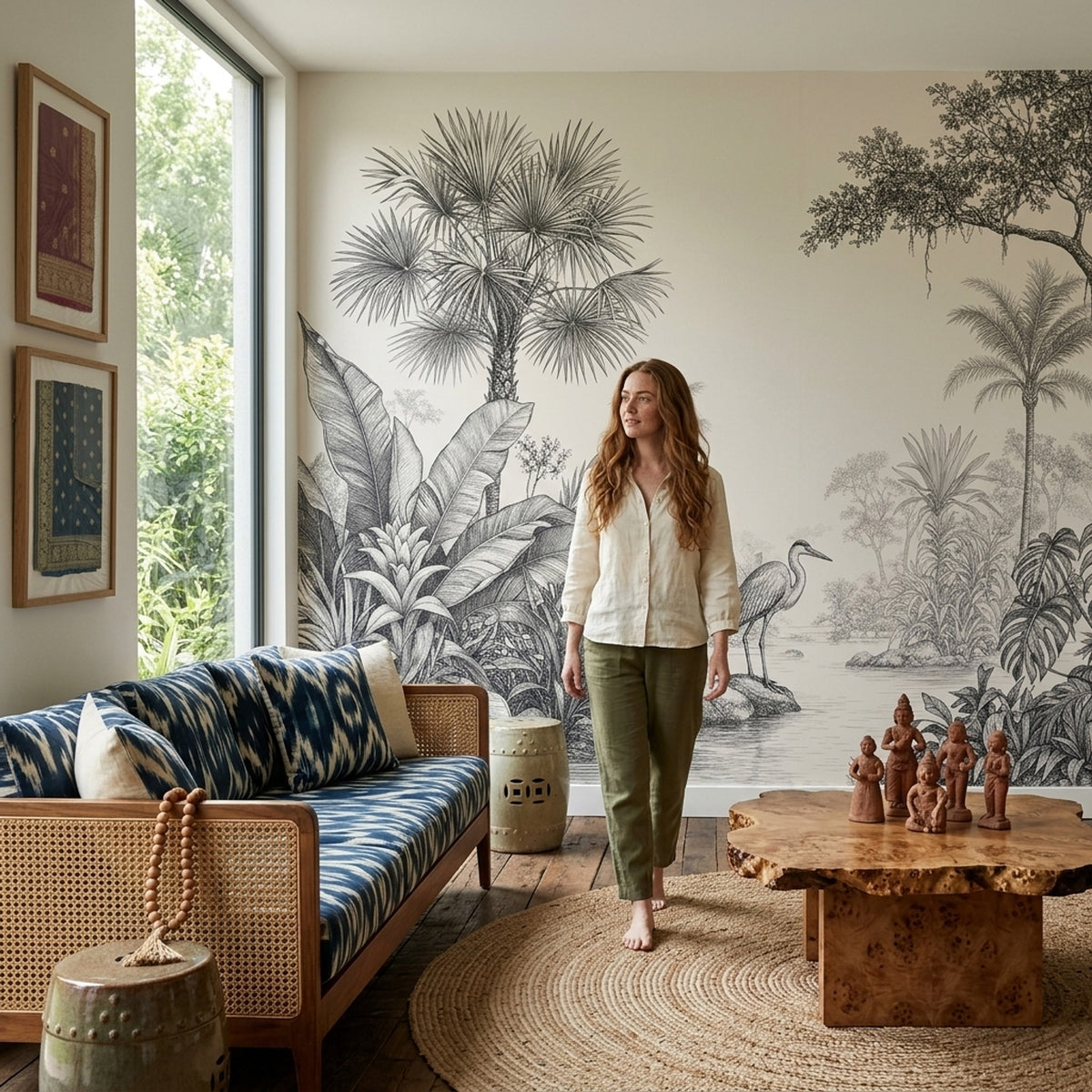 Tropical Jungle Wallpaper Black And Ivory Toile Wall Mural