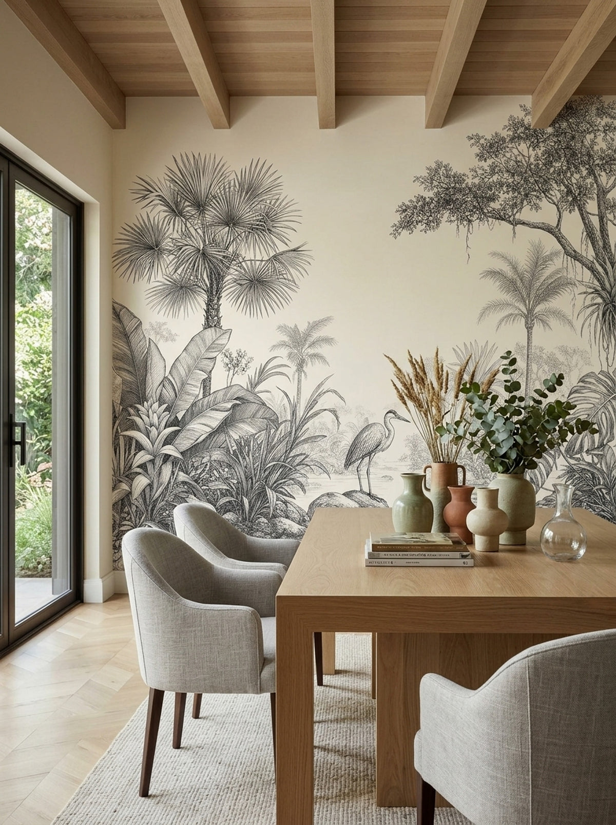 Tropical Jungle Wallpaper Black And Ivory Toile Wall Mural