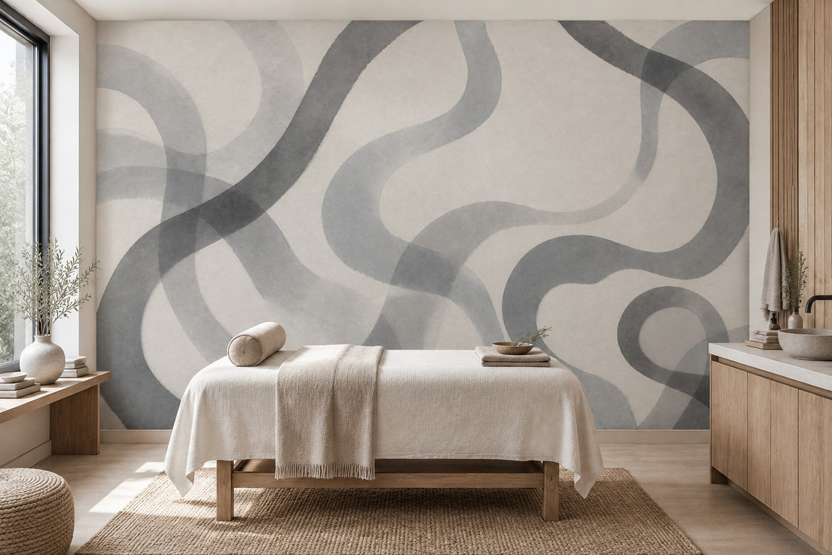 Layered Gray Brushstroke Wallpaper Minimal Abstract Wall Mural
