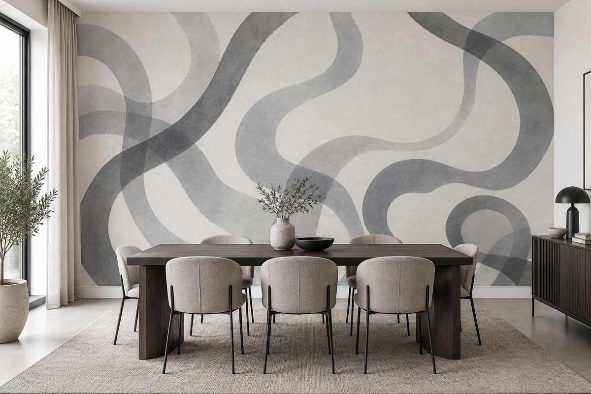 Layered Gray Brushstroke Wallpaper Minimal Abstract Wall Mural