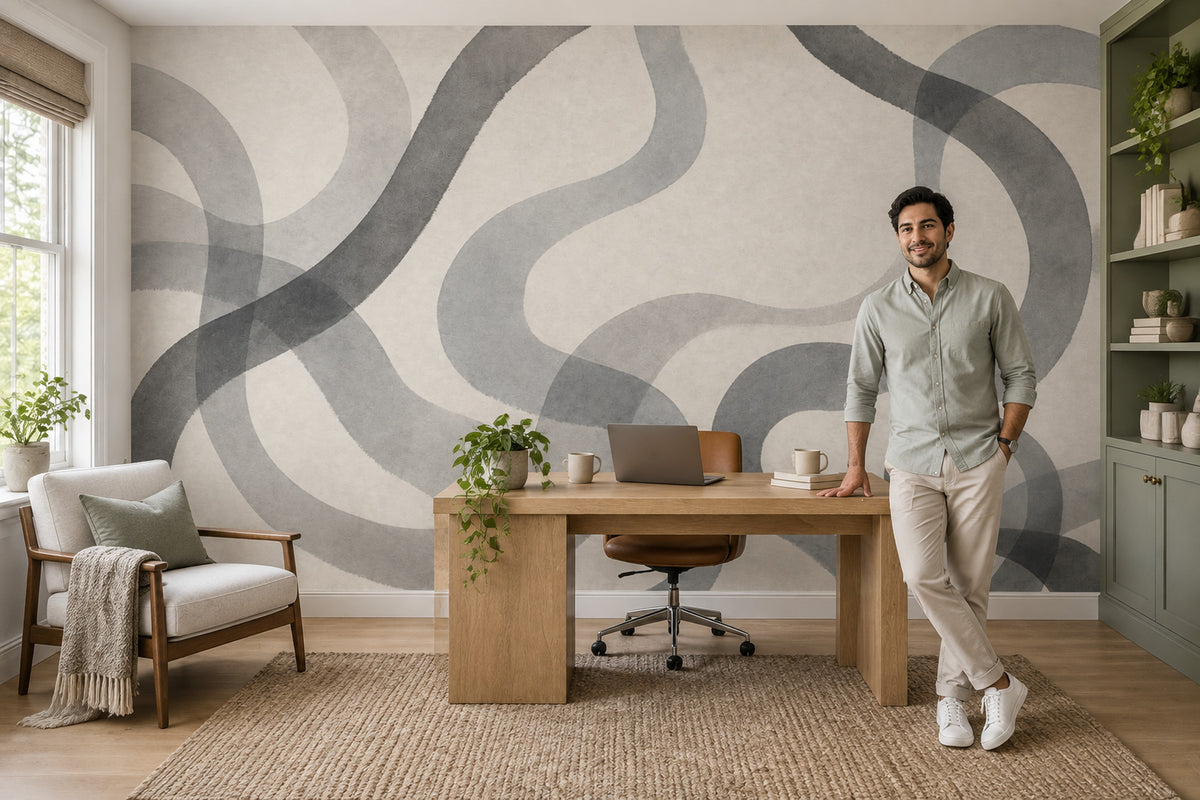Layered Gray Brushstroke Wallpaper Minimal Abstract Wall Mural