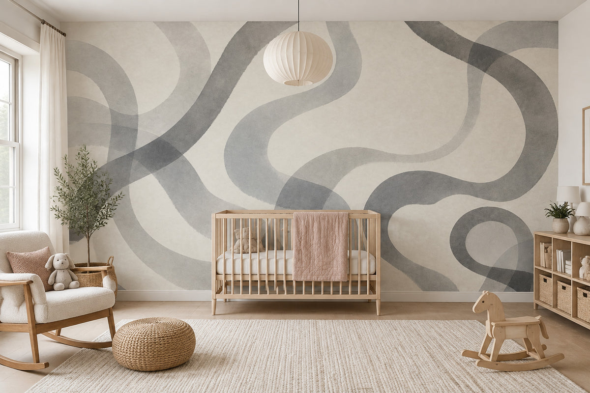 Layered Gray Brushstroke Wallpaper Minimal Abstract Wall Mural