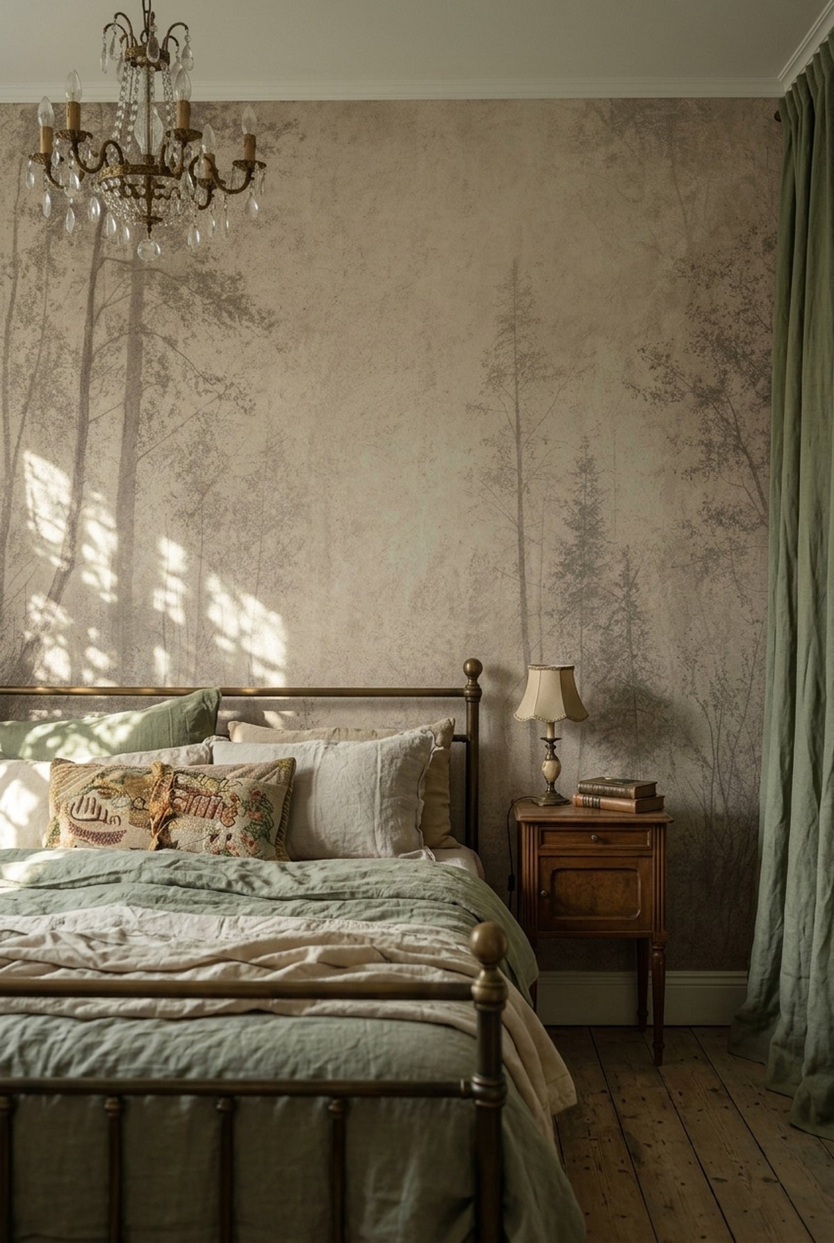 Misty Forest Path Wallpaper Sepia Paper Texture Wall Mural