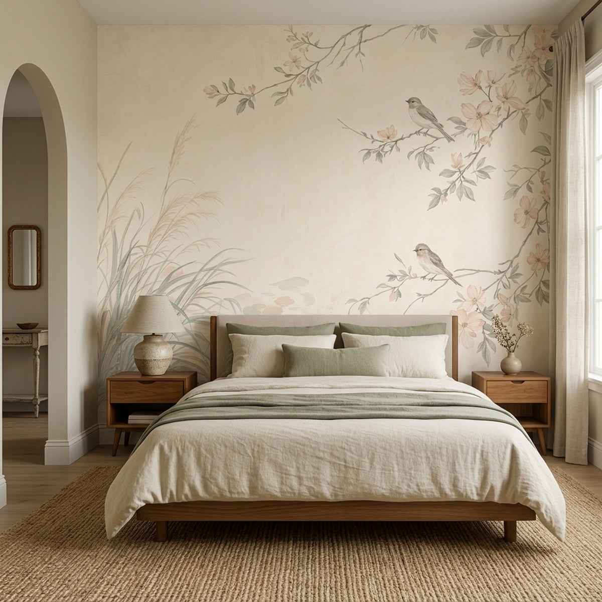 Chinoiserie Floral Branches Wallpaper Birds Garden Wall Mural
