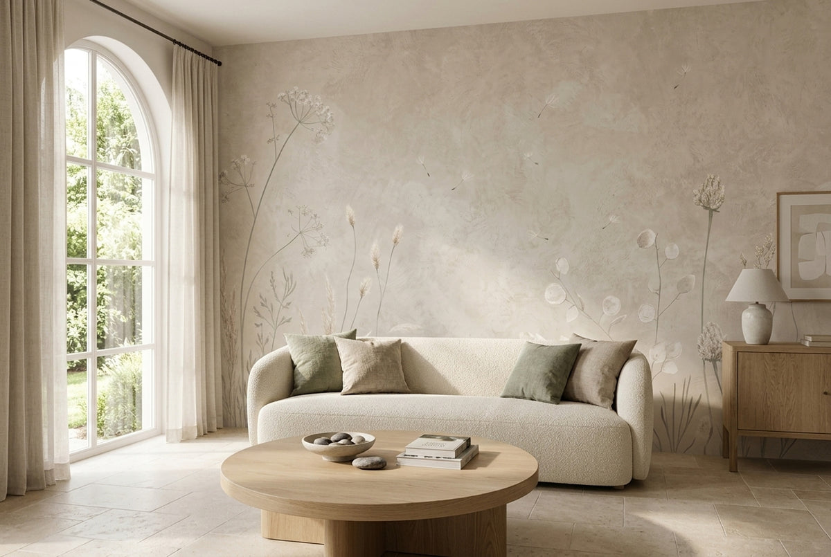 Wildflower Grasses Wallpaper Neutral Textured Wall Mural
