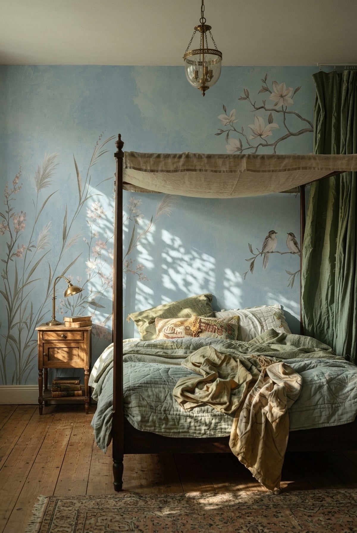 Magnolia Birds Wallpaper Pale Blue Chinoiserie Wall Mural