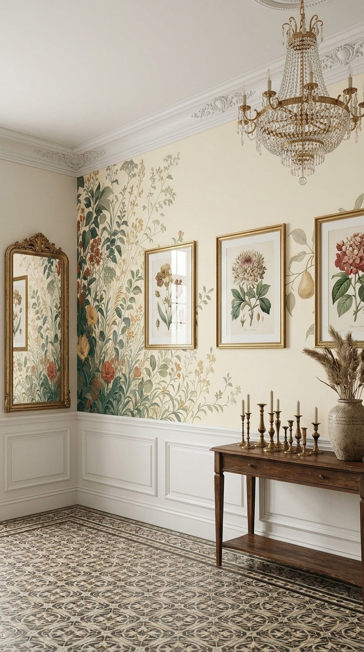 Pear Branch Botanical Wallpaper Vintage Garden Wall Mural